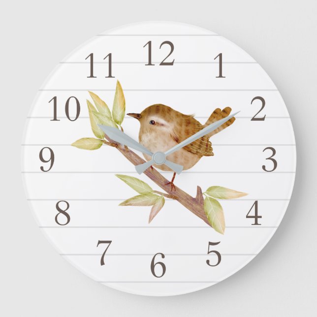 Zaunkönig-Vogel-Wohngestaltung-Wand-Uhr Große Wanduhr (Vorderseite)
