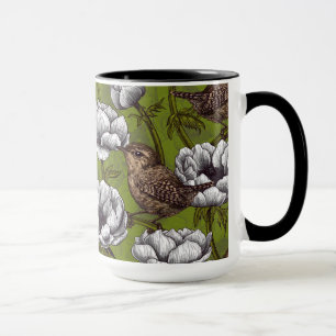 Zaunkönige im weißen Anemonengarten Tasse