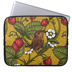 Zaunkönige und Erdbeeren auf Senf Laptopschutzhülle