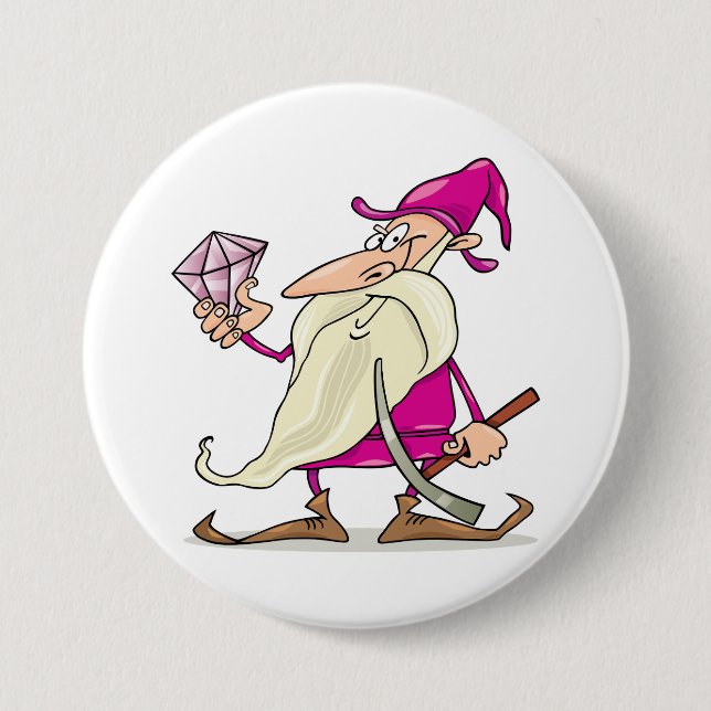 Zaunzwerg mit großem Diamant-Edelstein Button (Vorderseite)