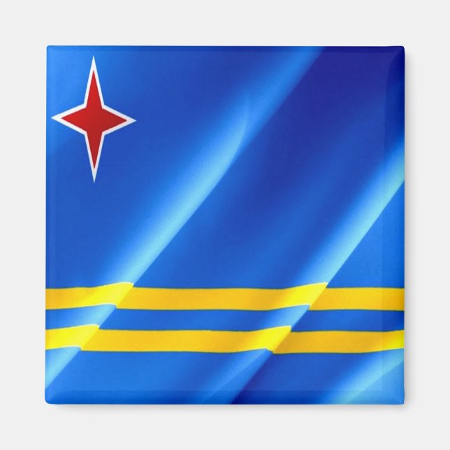 zAW002 ARUBA, Waving Flag, Amerika, Kühlschrank Magnet (Vorne)