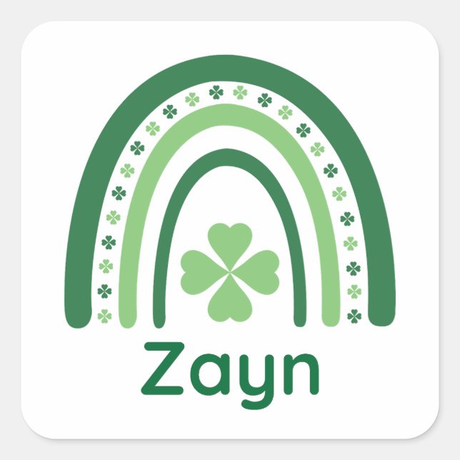 Zayn Name Clover Boho Rainbow Quadratischer Aufkleber (Vorderseite)