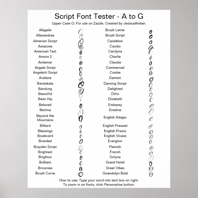 Zazzle Script Schrift A - G Vergleich - Großbuchst Poster (Vorne)