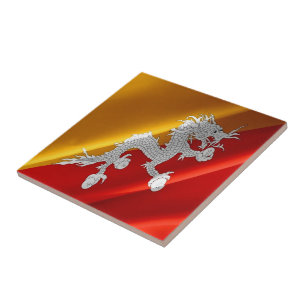 zBT002 Bhutanesin winkt FLAGGE Bhutan, Fliese