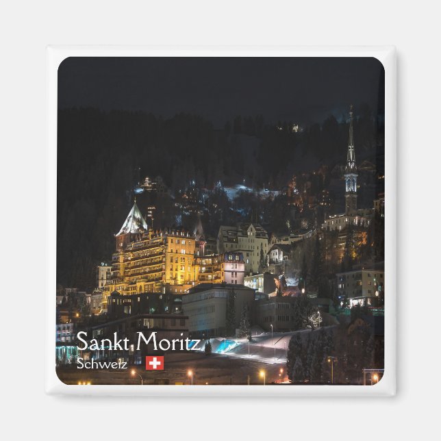 zCH018 SANKT MORITZ bei Nacht Swiss, Fridge Magnet (Devant)