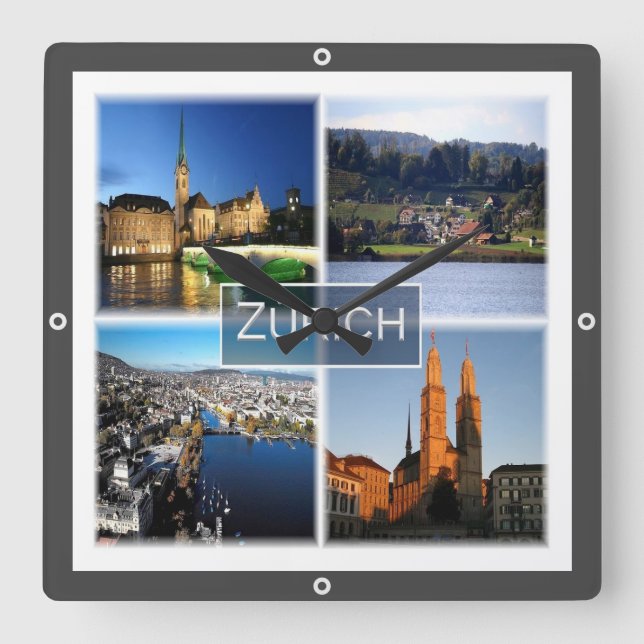 zCH046 ZÜRICH Schweiz, Quadratische Wanduhr (Vorderseite)
