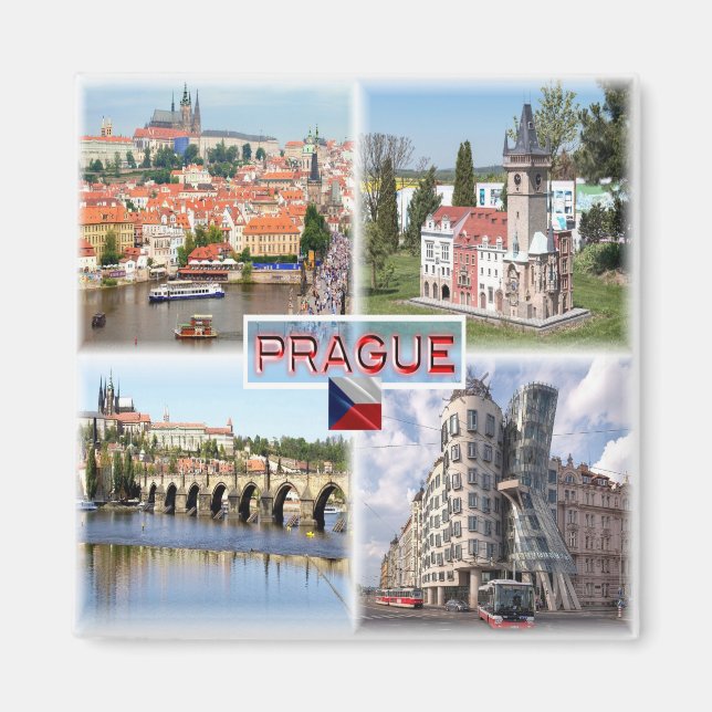 zCZ003 PRAG Burg Rathaus Karlsbrücke Magnet (Vorne)
