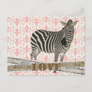 Zeb Gold & Pink Liebe Damask Postkarte