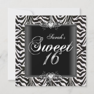 Zebra 16 . Geburtstag 16 Geburtstag Schwarz-weiß Einladung