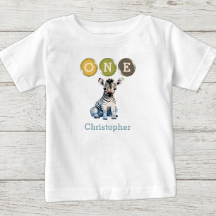 Zebra 1. Geburtstag mit dem Namen blau Baby T-shirt