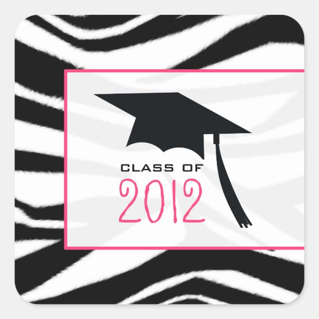 Zebra 2012 Graduationsaufkleber Quadratischer Aufkleber (Vorderseite)