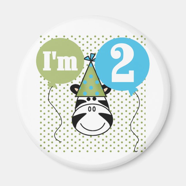 Zebra 2. Geburtstag T - Shirt und Geschenke Magnet (Vorne)