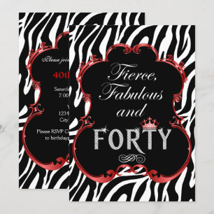 Zebra 40 und Fabulous Bling Geburtstag Einladung