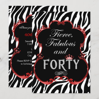 Zebra 40 und Fabulous Bling Geburtstag Einladung