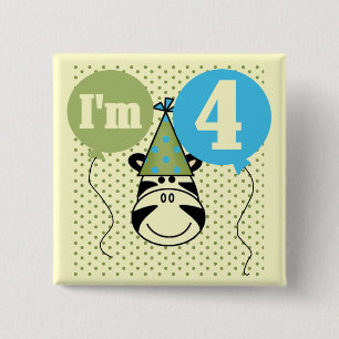 Zebra 4. Geburtstag T - Shirt und Geschenke Button