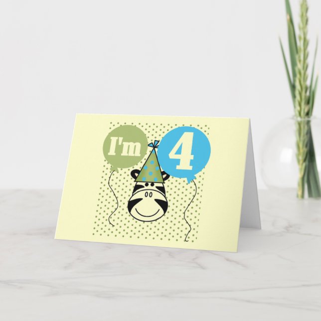 Zebra 4. Geburtstag T - Shirt und Geschenke Karte (Vorderseite)