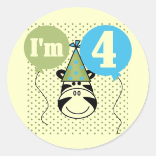 Zebra 4. Geburtstag T - Shirt und Geschenke Runder Aufkleber
