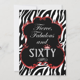 Zebra 60 und Fabulous Bling Geburtstag Einladung