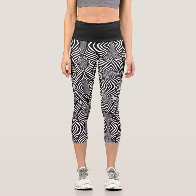 Zebra Abstrakt B&W Sherpa Blanket Capri Leggings (Vorderseite)