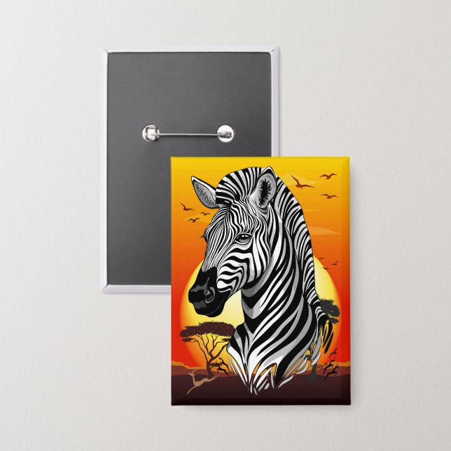 Zebra African Savanna Wild Animal Button (Vorderseite/Rückseite)