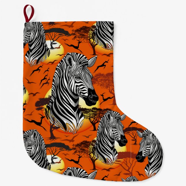 Zebra African Savanna Wild Animal Großer Weihnachtsstrumpf (Vorderseite)