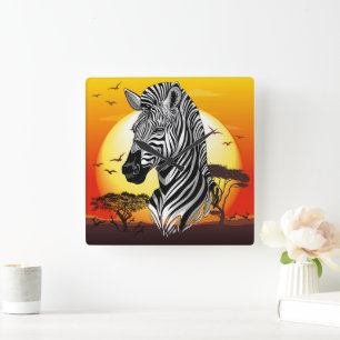 Zebra African Savanna Wild Animal Quadratische Wanduhr