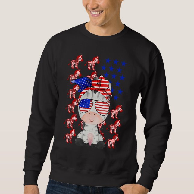 Zebra American Flag Zebra Patriotic 4. Juli Sweatshirt (Vorderseite)