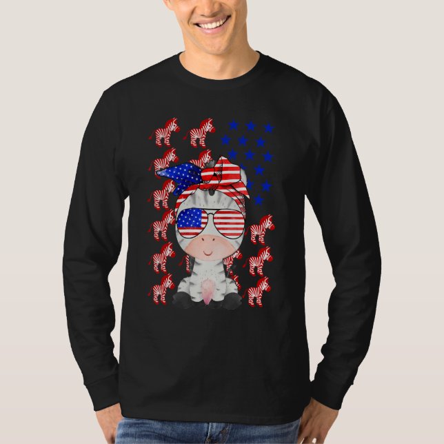 Zebra American Flag Zebra Patriotic 4. Juli T-Shirt (Vorderseite)