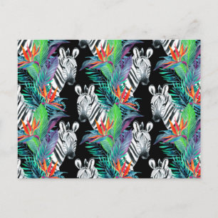 Zebra And Exotic Flowers Pattern 2 Postkarte