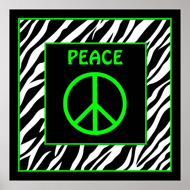 Zebra and Lime Green Peace Sign Wall Decor Poster (Vorne)