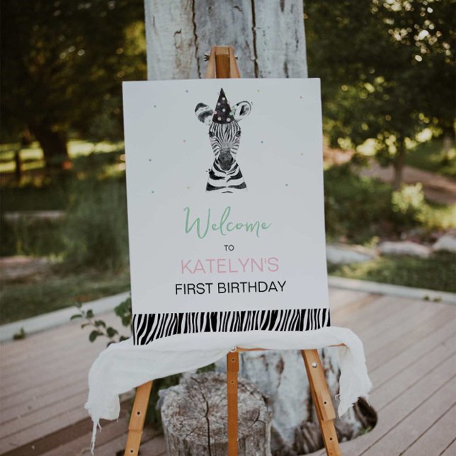 Zebra Animal Birthday Party Begrüßungszeichen Poster (Von Creator hochgeladen)