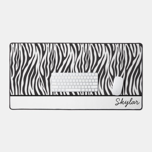 Zebra Animal Print Custom Curry Name Schreibtischunterlage (Tastatur & Maus)