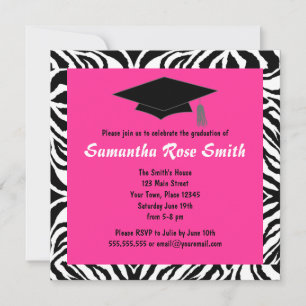 Zebra Animal Print Hot Pink Graduation Party Einladung