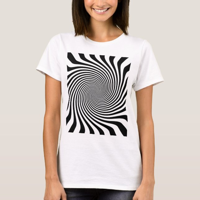 Zebra-Art-unbegrenzter Schwarzweiss-Strudel T-Shirt (Vorderseite)