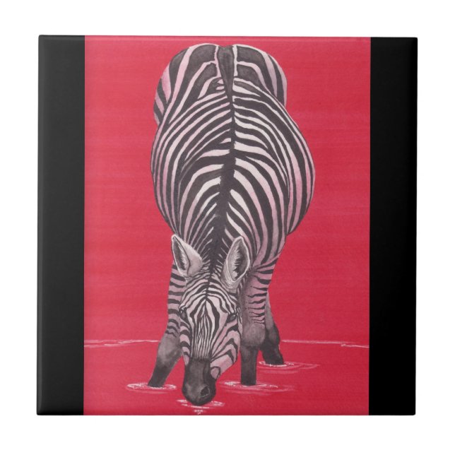 Zebra auf der Roten Keramik Fliese (Vorderseite)