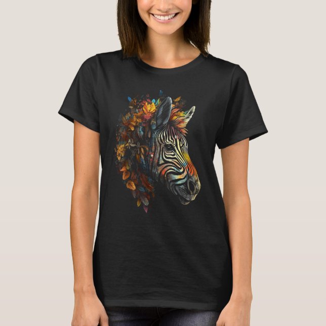 Zebra Autumn Leaves Colourful Animal Zoo Zebra T-Shirt (Vorderseite)
