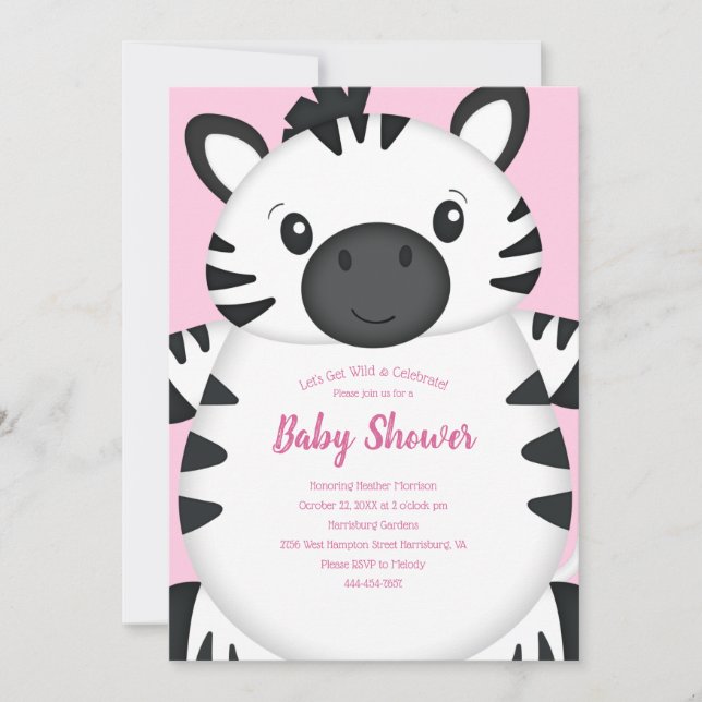 Zebra Baby Dusche Pink Einladung (Vorderseite)