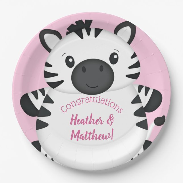 Zebra Baby Dusche Pink Pappteller (Vorderseite)