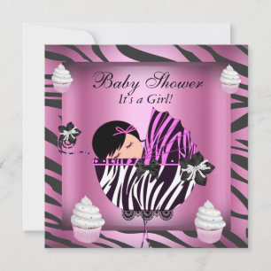 Zebra Baby Shower Girl Pink Cupcake Einladung
