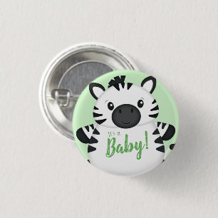 Zebra Baby Shower Green Button