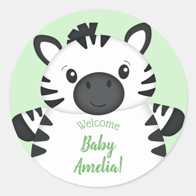 Zebra Baby Shower Runder Aufkleber (Vorderseite)