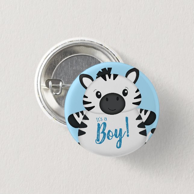 Zebra Baby Shower Safari Blue Boy Button (Vorne & Hinten)