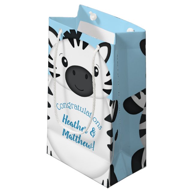 Zebra Baby Shower Safari Blue Boy Kleine Geschenktüte (Vorderseite Schrägansicht)