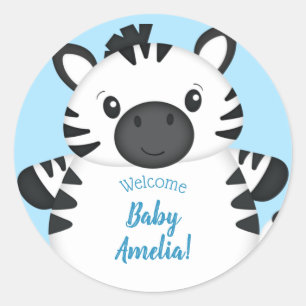 Zebra Baby Shower Safari Blue Boy Runder Aufkleber