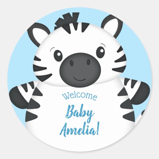 Zebra Baby Shower Safari Blue Boy Runder Aufkleber (Vorderseite)