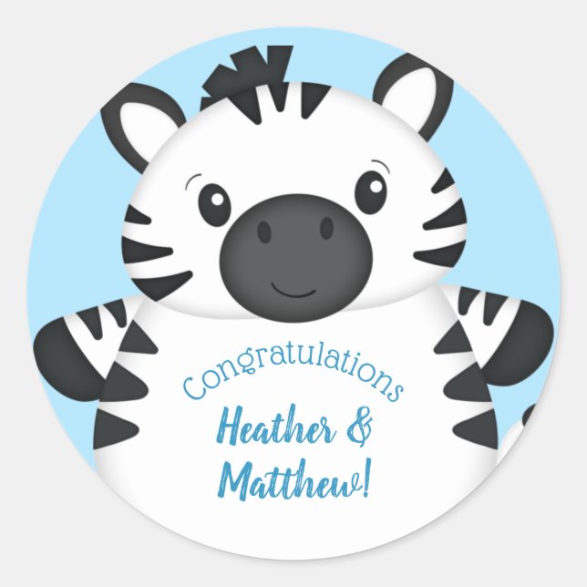 Zebra Baby Shower Safari Blue Boy Runder Aufkleber (Vorderseite)
