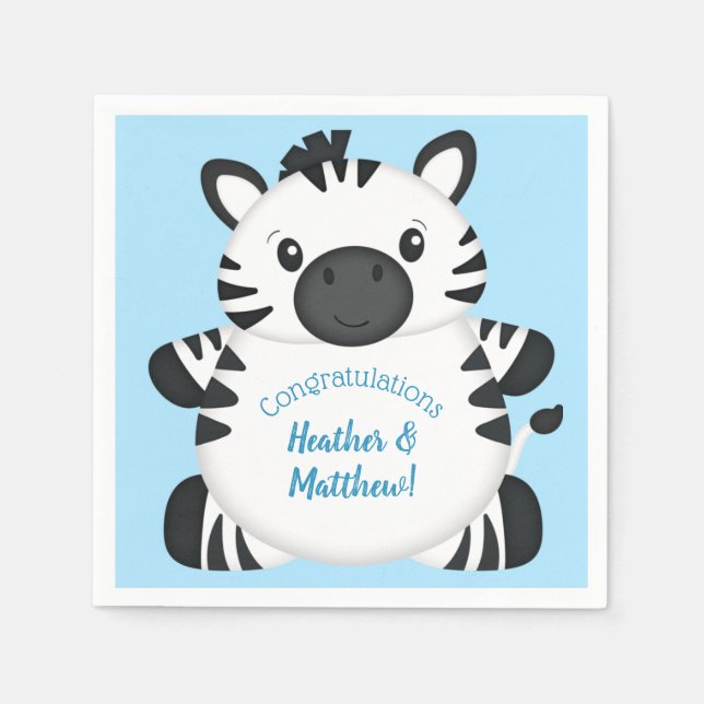 Zebra Baby Shower Safari Blue Boy Serviette (Vorderseite)