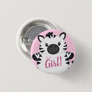 Zebra Baby Shower Safari Pink Girl Button