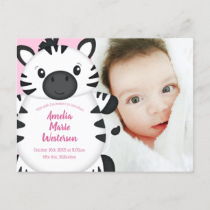 Zebra Baby Shower Safari Pink Girl Postkarte