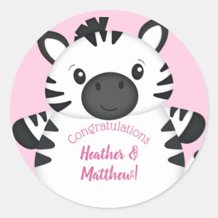 Zebra Baby Shower Safari Pink Girl Runder Aufkleber